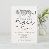 Tijger Modern Cream Kids Birthday Uitnodiging (Staand voorkant)