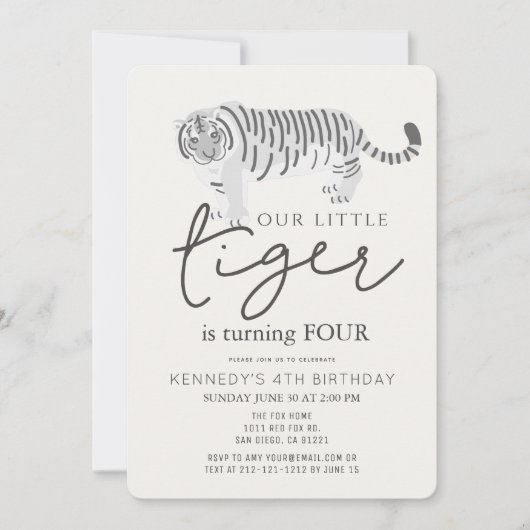 Tijger Modern Cream Kids Birthday Uitnodiging (Voorkant)