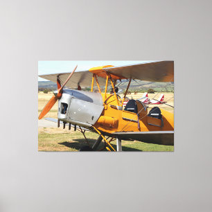 Tijger Moth yellow biplane vliegtuig Canvas Afdruk