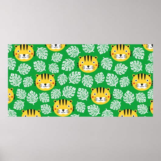 Tijger naadloos patroon met tropische bladeren. KI Poster (Voorkant)
