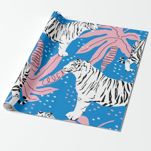 Tijger naadloos patroon, wilde dierenachtergrond,  cadeaupapier (Uitgerold)