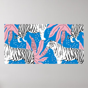 Tijger naadloos patroon, wilde dierenachtergrond,  poster