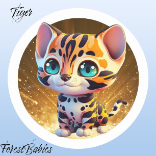 Tijger 🐯 Oerwoud Safari Dierlijke Cartoon Graphic Ronde Sticker