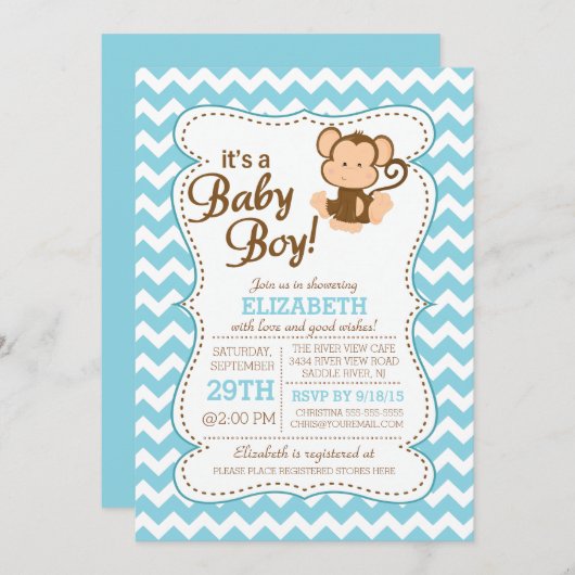 Tijger Oerwoud Safari Monkey Baby shower Uitnodigi Kaart (Voorkant / Achterkant)