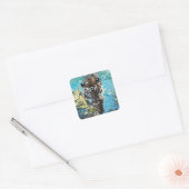 Tijger onder water, fantasie, natuur van dieren vierkante sticker (Envelop)