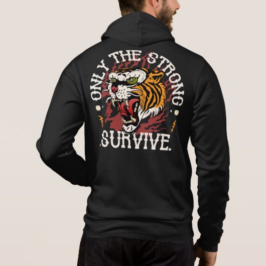tijger_only the strong survive citattoo old hoodie (Achterkant)