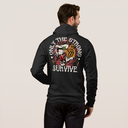 tijger_only the strong survive citattoo old hoodie (Achterkant volledig)