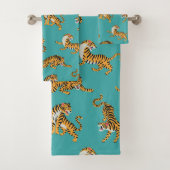 Tijger op Blauwgroen Patroon Bad Handdoek (Insitu)