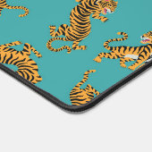 Tijger op Blauwgroen Patroon Bureaumat (Hoek)