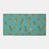 Tijger op Blauwgroen Patroon Bureaumat (Voorkant)