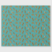 Tijger op Blauwgroen Patroon Cadeaupapier (Vlak)
