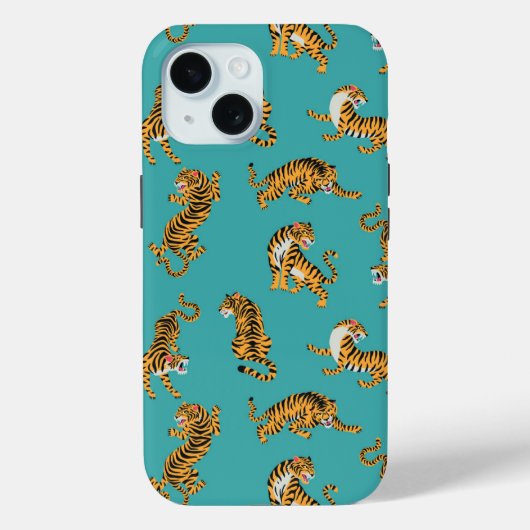 Tijger op Blauwgroen Patroon Case-Mate iPhone Case (Achterkant)