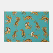 Tijger op Blauwgroen Patroon Deurmat (Voorkant)