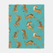 Tijger op Blauwgroen Patroon Fleece Deken (Voorkant)