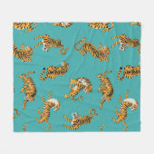 Tijger op Blauwgroen Patroon Fleece Deken (Voorkant (Horizontaal))