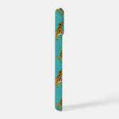 Tijger op Blauwgroen Patroon iPhone 15 Case (Rechterkant)