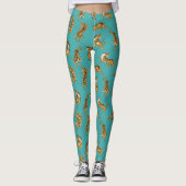 Tijger op Blauwgroen Patroon Leggings (Voorkant)