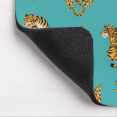 Tijger op Blauwgroen Patroon Muismat (Hoek)