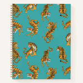 Tijger op Blauwgroen Patroon Notitieboek (Voorkant)