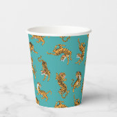 Tijger op Blauwgroen Patroon Papieren Bekers (Achterkant)