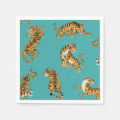 Tijger op Blauwgroen Patroon Servet (Voorkant)