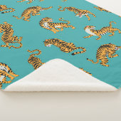 Tijger op Blauwgroen Patroon Sherpa Deken (3/4)