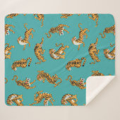 Tijger op Blauwgroen Patroon Sherpa Deken (Voorkant (horizontaal))