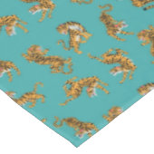 Tijger op Blauwgroen Patroon Tafelkleed (Gekanteld)