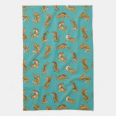 Tijger op Blauwgroen Patroon Theedoek (Verticaal)