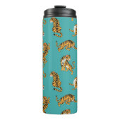 Tijger op Blauwgroen Patroon Thermosbeker (Voorkant)
