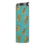 Tijger op Blauwgroen Patroon Thermosbeker (Gedraaid links)