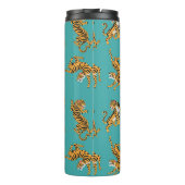 Tijger op Blauwgroen Patroon Thermosbeker (Achterkant)