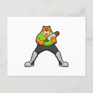 Tijger op cricket met cricket bat briefkaart