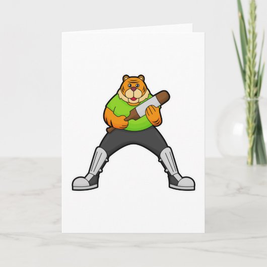 Tijger op cricket met cricket bat kaart (Voorkant)