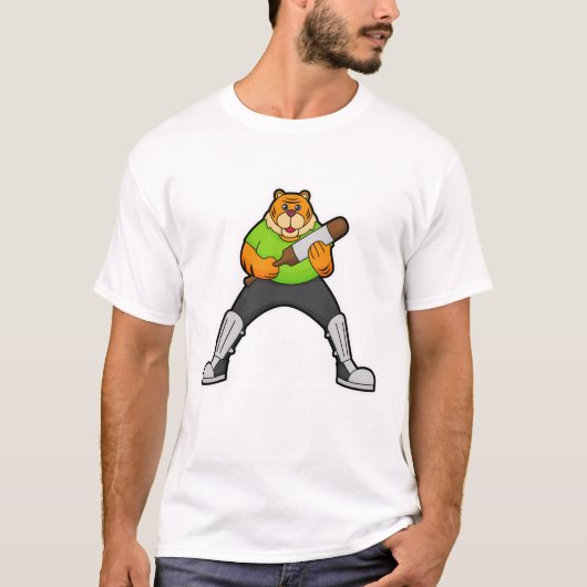 Tijger op cricket met cricket bat t-shirt (Voorkant)