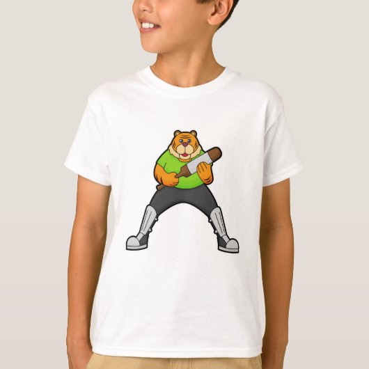 Tijger op cricket met cricket bat t-shirt (Voorkant)