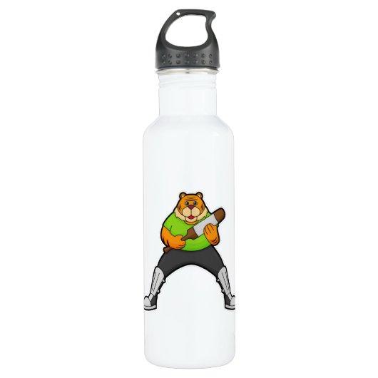 Tijger op cricket met cricket bat waterfles  (Voorkant)