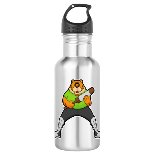 Tijger op cricket met cricket bat waterfles (Voorkant)