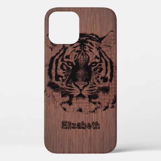 Tijger op donkerbruin hout Case-Mate iPhone case (Achterkant)