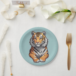 Tijger op een hemelblauwe achtergrond papieren bordje