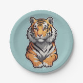Tijger op een hemelblauwe achtergrond papieren bordje (Voorkant)
