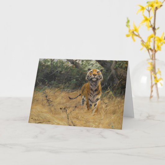 Tijger op het horloge | Wilhelm Kuhnert Kaart (Gele Bloem)