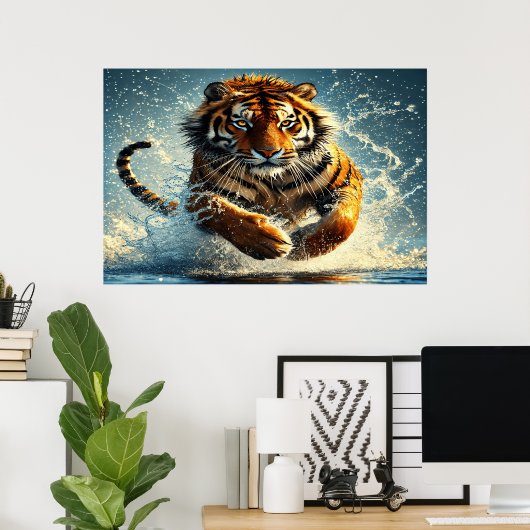 Tijger op het turquoise getij poster (Thuiskantoor)