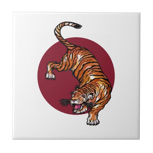 Tijger op Rode Cirkel Tegeltje (Voorkant)