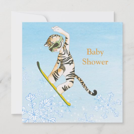 Tijger op Snowboard Baby shower-uitnodigkaart Kaart (Voorkant)