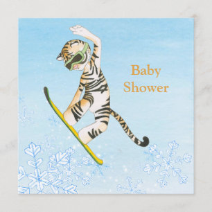 Tijger op Snowboard Baby shower-uitnodigkaart Kaart