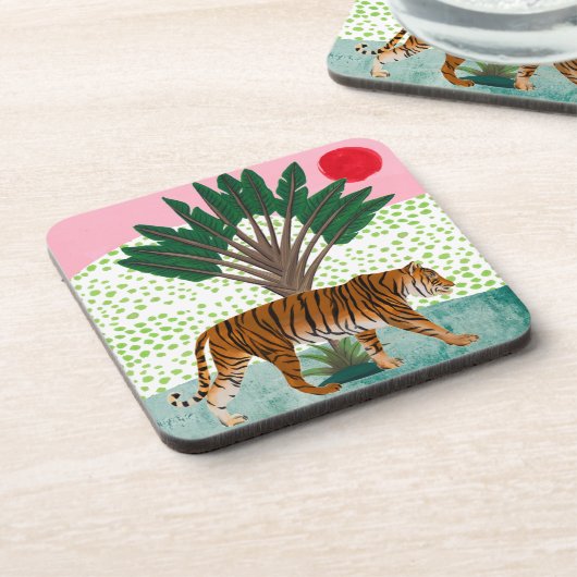 Tijger op zonsondergang bier onderzetter (Linkerzijde)