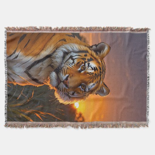 Tijger op zonsondergang deken (Voorkant)