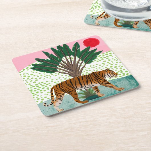 Tijger op zonsondergang kartonnen onderzetters (Schuin)