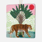 Tijger op zonsondergang keramisch ornament (Links)